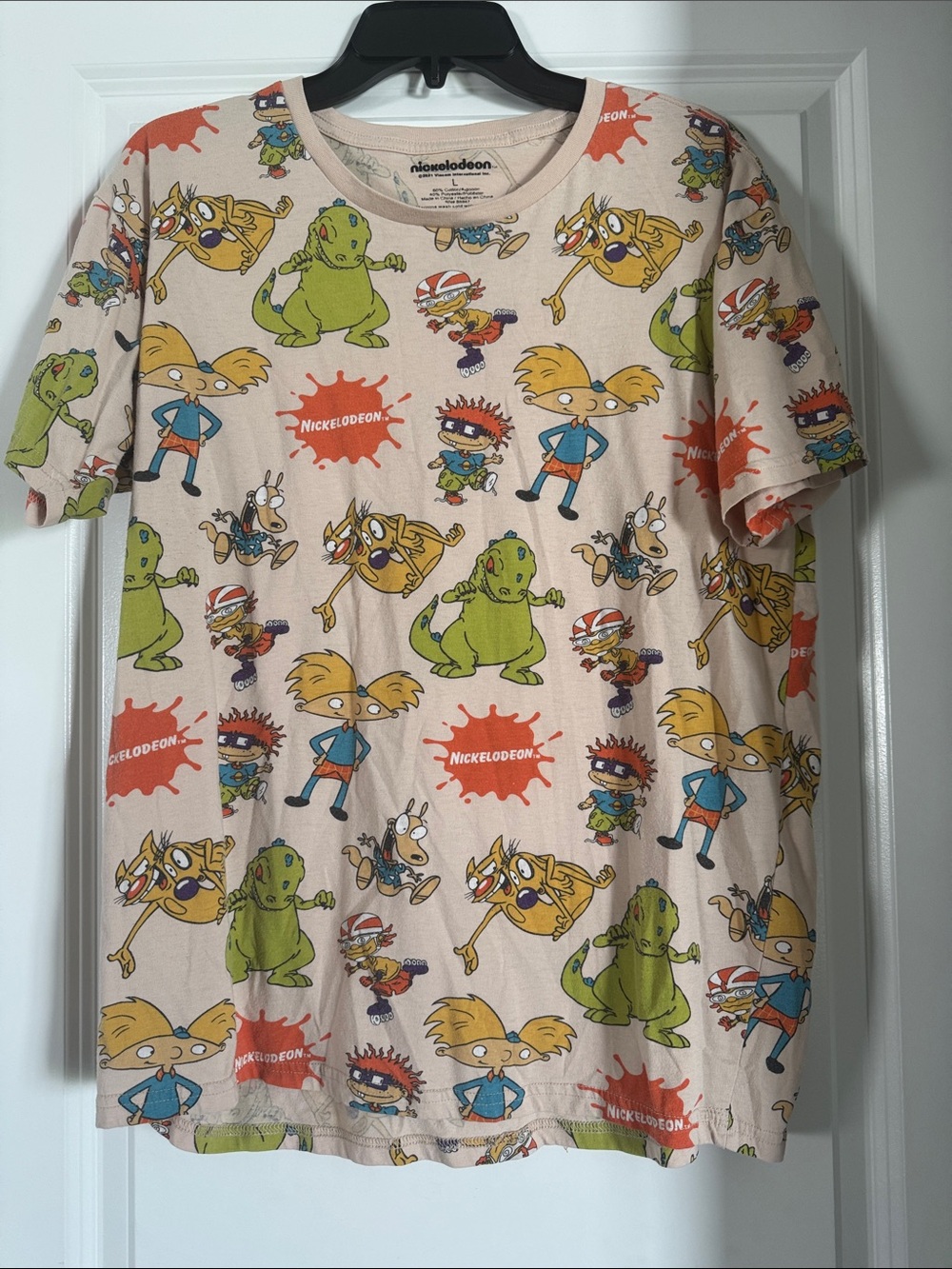 Nickelodeon Beige Tee with Multicolor Cartoon Characters (948)
